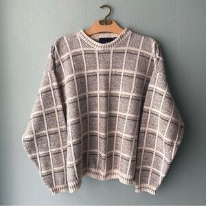 Bill Blass | Vintage 90s Beige Plaid Knit Eclectic Grandpa Sweater